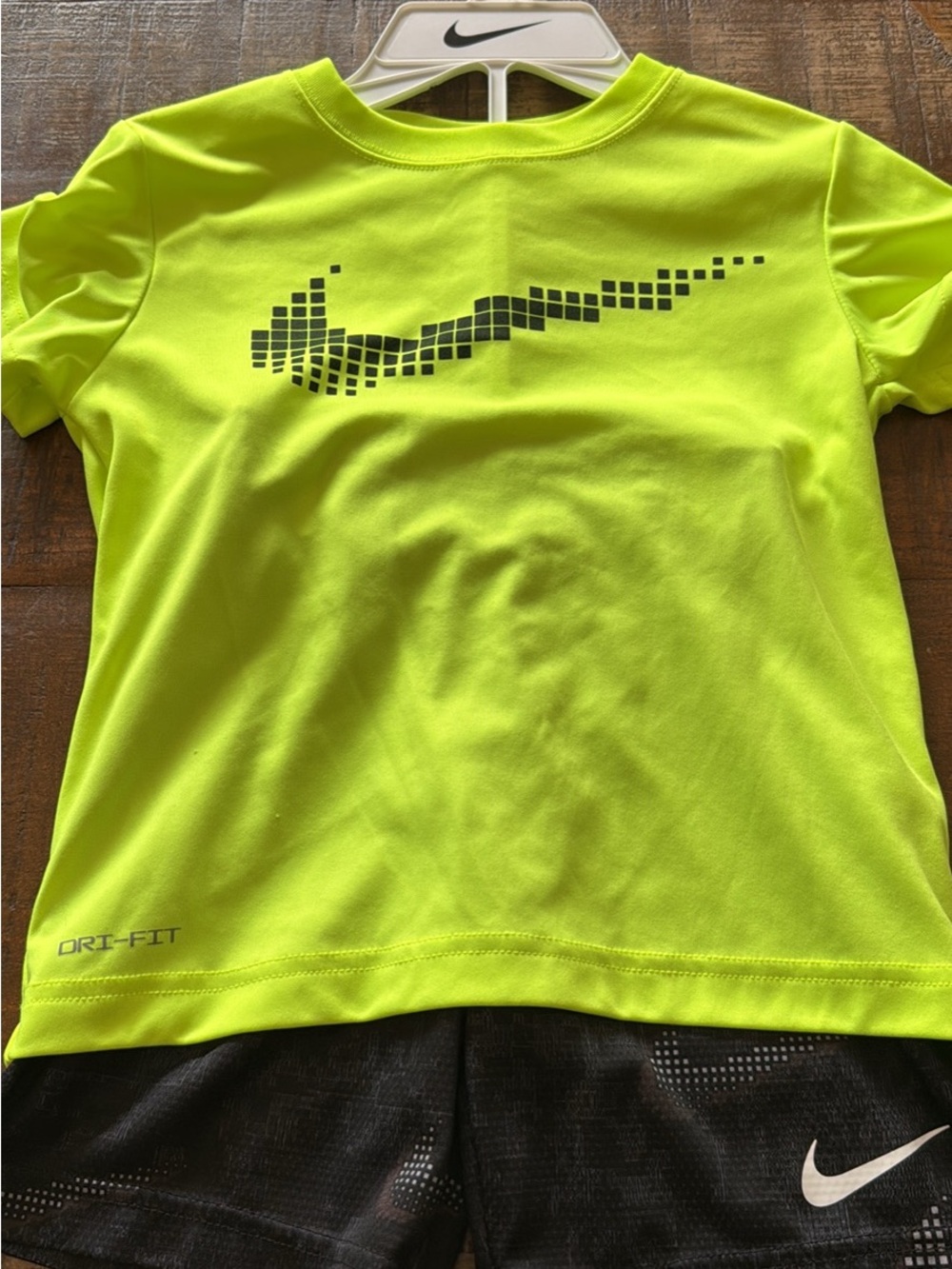 Nike Kids Short Set Dri-FIT in Neon Yellow with Pixel Swoosh